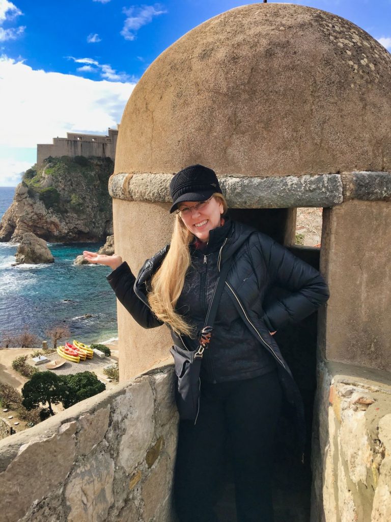 Dina on the wall turret Dubrovnik, Croatia